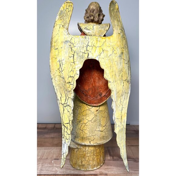 Vintage Handcrafted Angel Figurine With Gold Wings & Staff Wings Move - Picture 6 of 8